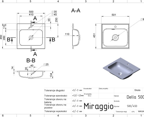 Lavabo DELLA 500 MIRASOFT