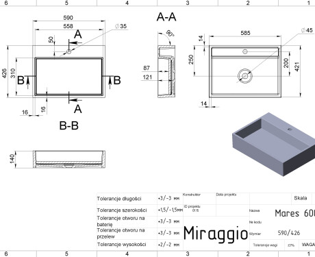 Lavabo MARES 600 MIRASOFT