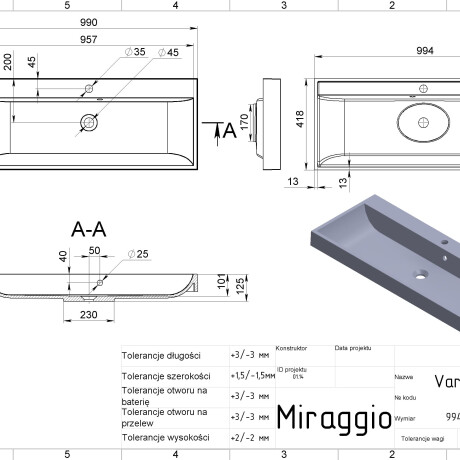 Lavabo VARNA 1000 MIRASOFT #1