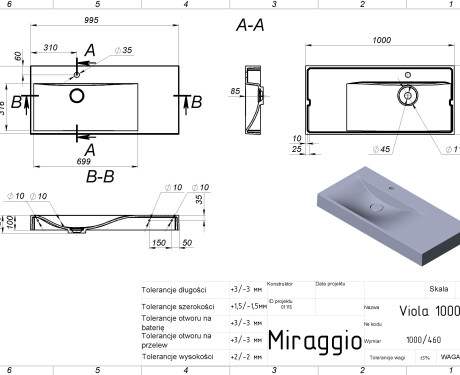 Lavabo VIOLA 1000 L MIRASOFT