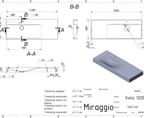 Lavabo VIOLA 1200 L MIRASOFT