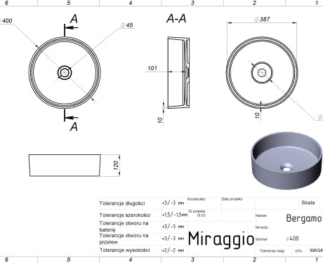 Lavabo BERGAMO MIRASOFT