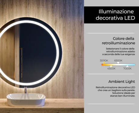Rotondo specchio parete retroilluminato per bagno L76 #4