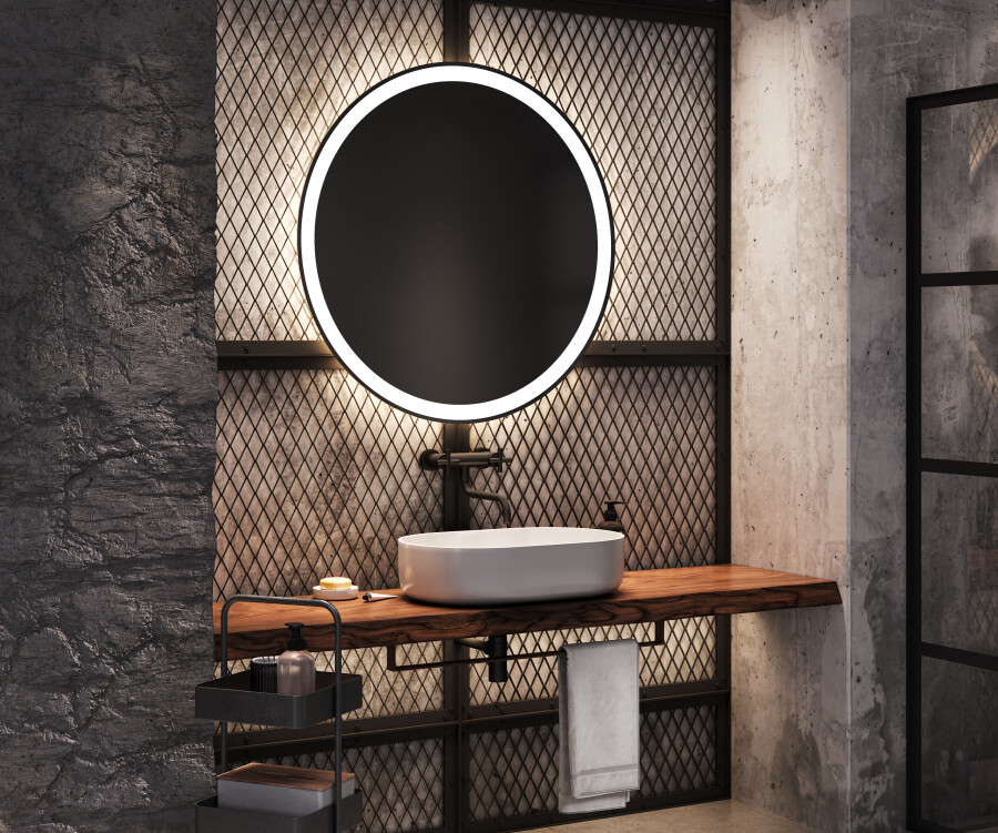 Funerom Specchio Rotondo Da Parete 32 Cm - Nero, Per Bagno, Ingresso E Camere