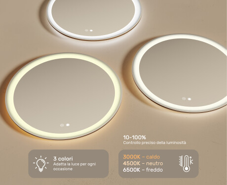 Rotondo specchio parete retroilluminato per bagno L76 90cm - SmartScreen, DualColor #5