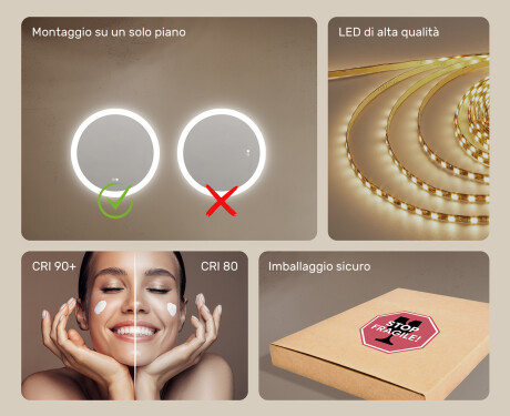 Specchio rotondo da bagno retroilluminato LED 60cm con Dual color, Interruttore tattile, Tappetino riscaldante #6