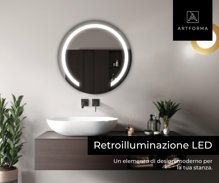 Artforma - Specchio rotondo da parete con luci LED L96