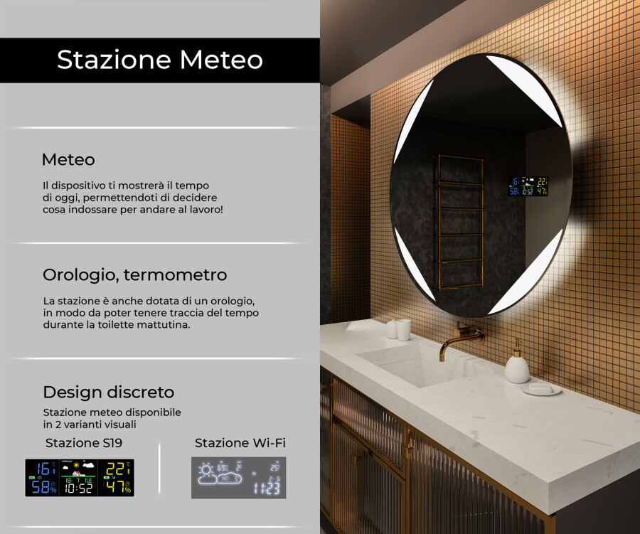 ARUMMA Specchio Bagno Rotondo A LED Con Cornice In Legno 50,8 Cm - Dimmerabile 3 Luci, Anti-appannamento - 6