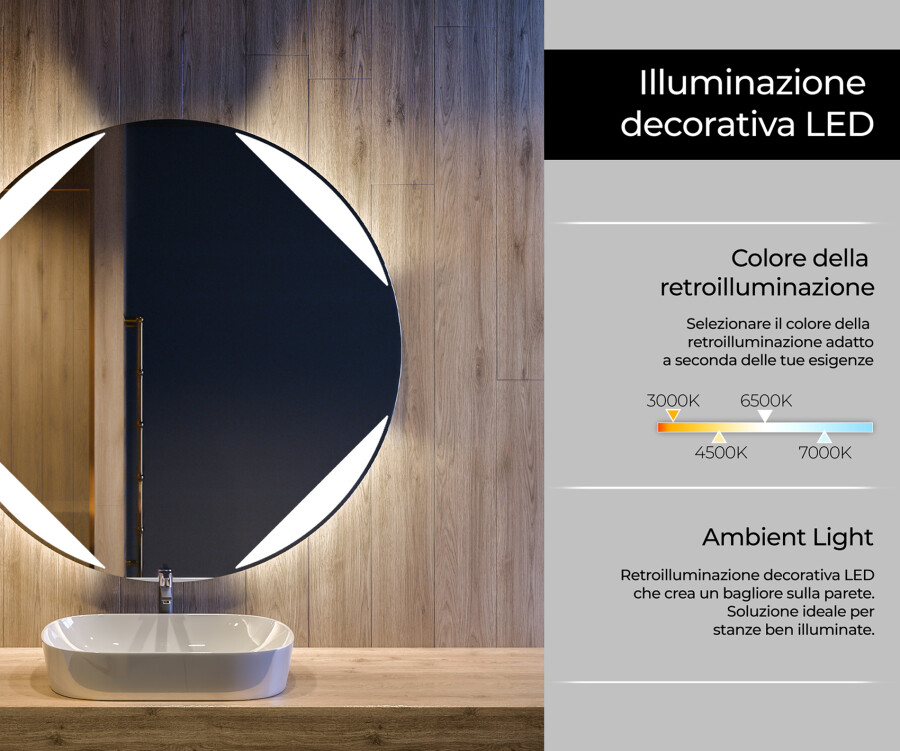 Specchio da bagno con luci a LED Cerchio retroilluminato