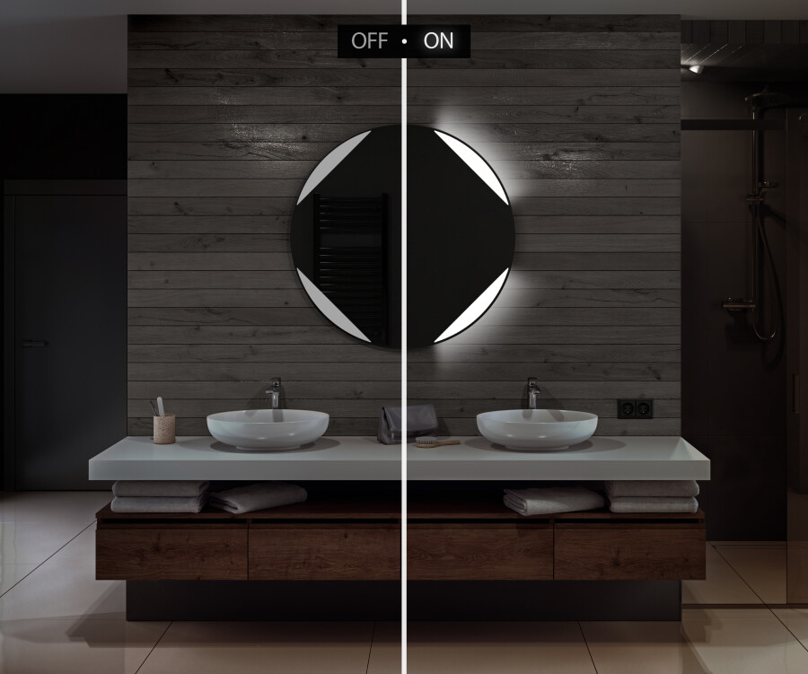 ARUMMA Specchio Bagno Rotondo A LED Con Cornice In Legno 50,8 Cm - Dimmerabile 3 Luci, Anti-appannamento - 2