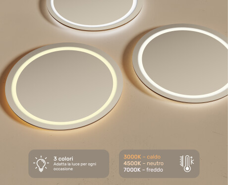 Rotondo specchio parete retroilluminato per bagno 80cm su šaltu LED apšvietimu 7000K, šiltu apšvietimu 3000K arba neutraliu apšvietimu 4500K #3