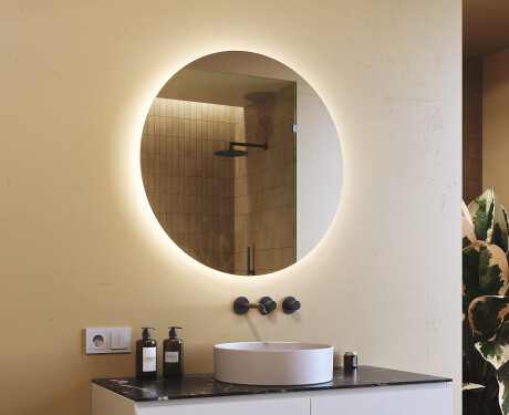 Rotondo specchio parete retroilluminato per bagno 80cm su šaltu LED apšvietimu 7000K, šiltu apšvietimu 3000K arba neutraliu apšvietimu 4500K