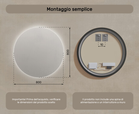 Rotondo specchio parete retroilluminato per bagno 80cm su šaltu LED apšvietimu 7000K, šiltu apšvietimu 3000K arba neutraliu apšvietimu 4500K #7