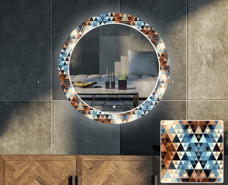 Specchi rotondo decorativi con luci da soggiorno - Color Triangles