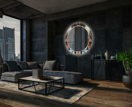 Specchi rotondo decorativi con luci da soggiorno - Color Triangles #12