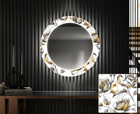 Rotondo specchio decorativi grande con luci LED per ingresso - Golden Flowers