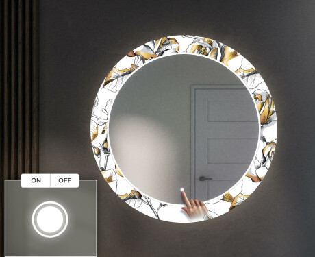 Rotondo specchio decorativi grande con luci LED per ingresso - Golden Flowers #4