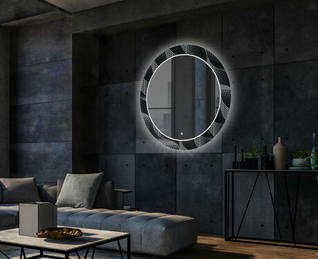 Rotondo specchio decorativi con luci LED da soggiorno - Dark Wave #2