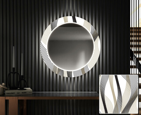 Rotondo specchio decorativi grande con luci LED per ingresso - Waves #1
