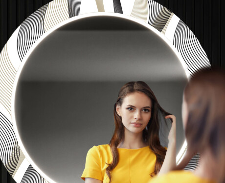 Rotondo specchio decorativi grande con luci LED per ingresso - Waves #12