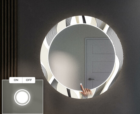 Rotondo specchio decorativi grande con luci LED per ingresso - Waves #4