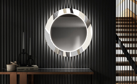 Rotondo specchio decorativi grande con luci LED per ingresso - Waves