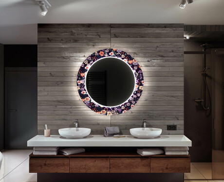 Rotondo decorativi specchio bagno da parete retroilluminato - Elegant Flowers #12