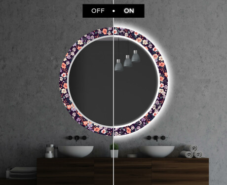 Rotondo decorativi specchio bagno da parete retroilluminato - Elegant Flowers #7