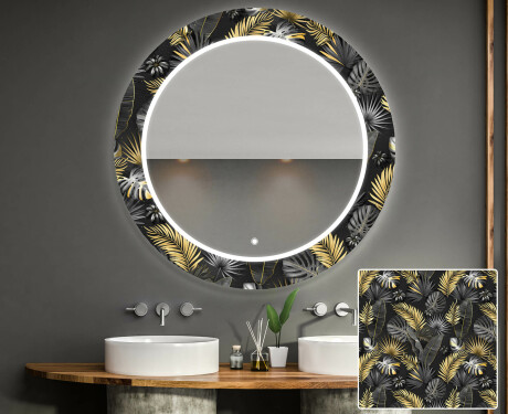 Rotondo decorativi specchio bagno da parete retroilluminato - Goldy Palm #1