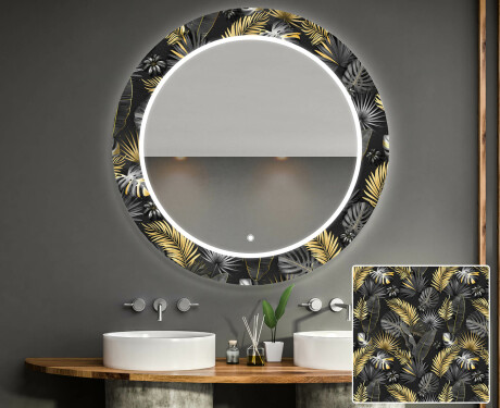 Rotondo decorativi specchio bagno da parete retroilluminato - Goldy Palm