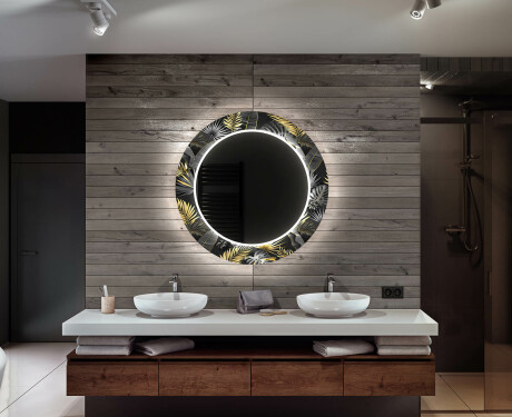 Rotondo decorativi specchio bagno da parete retroilluminato - Goldy Palm #12