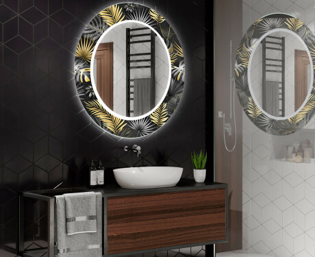 Rotondo decorativi specchio bagno da parete retroilluminato - Goldy Palm #2