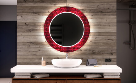 Rotondo decorativi specchio bagno da parete retroilluminato - Red Mosaic