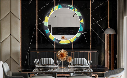 Specchio Decorativo Rotondo Retroilluminato a LED Per La Sala Da Pranzo - Abstract Geometric