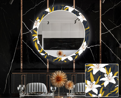 Specchi rotondo decorativi con luci da pranzo - Bells Flowers