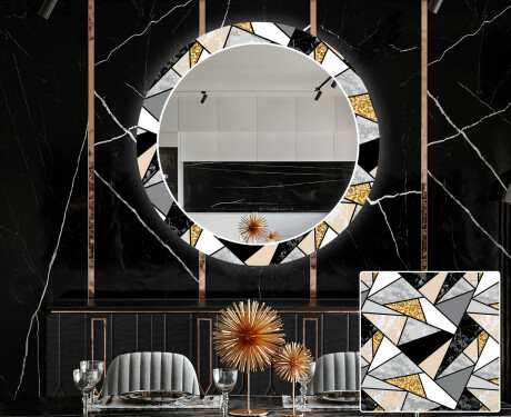 Specchi rotondo decorativi con luci da pranzo - Marble Pattern