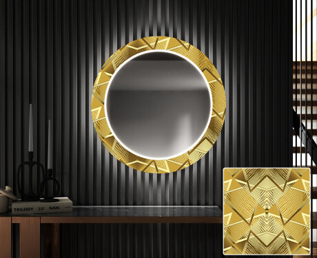 Rotondo specchio decorativi grande con luci LED per ingresso - Gold Triangles #1