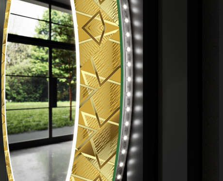 Rotondo specchio decorativi grande con luci LED per ingresso - Gold Triangles #11