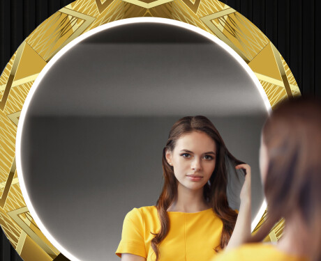 Rotondo specchio decorativi grande con luci LED per ingresso - Gold Triangles #12