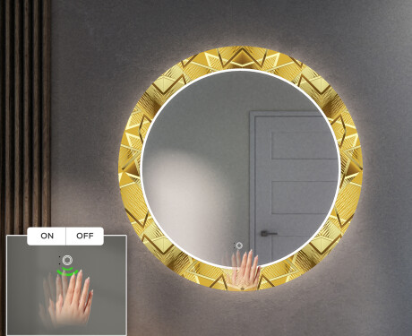 Rotondo specchio decorativi grande con luci LED per ingresso - Gold Triangles #5