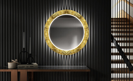 Rotondo specchio decorativi grande con luci LED per ingresso - Gold Triangles