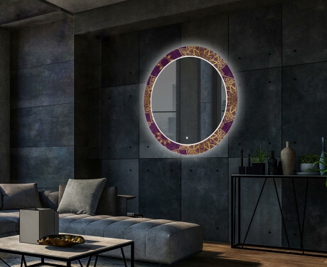 Rotondo specchio decorativi con luci LED da soggiorno - Gold Mandala #2