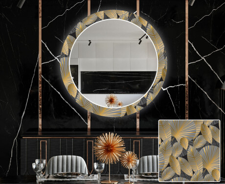 Rotondo decorativi specchio sala da pranzo retroilluminato - Golden Leaves #1