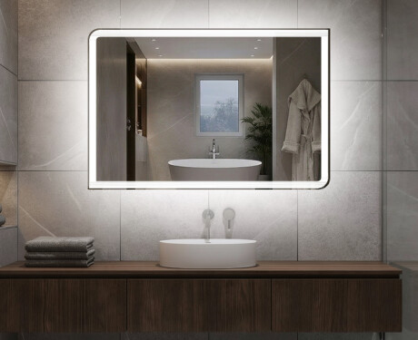 Specchio da parete moderno per bagno con luci L146
