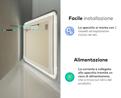 Specchio da parete moderno per bagno con luci L146 #10