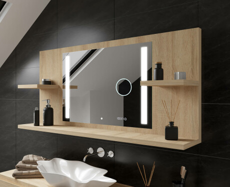 Appendiabiti con specchio con luci bagno con mensola L02