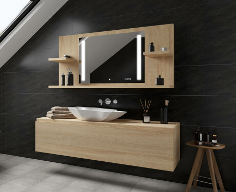 Appendiabiti con specchio con luci bagno con mensola L02 #12