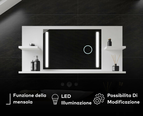 Appendiabiti con specchio con luci bagno con mensola L02 #7