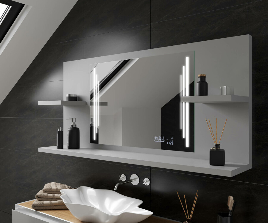Artforma - Appendiabiti con specchio con luci bagno con mensola L27