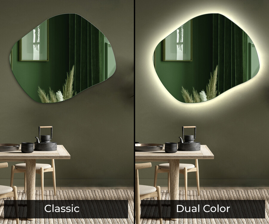 HLFMVWE Specchio da parete irregolare, cornice in legno, asimmetrico, grande accento montato, moderno, decorativo per bagno, soggiorno, camera da letto, ingresso, corridoio, 50 x 40 cm, nero rustico